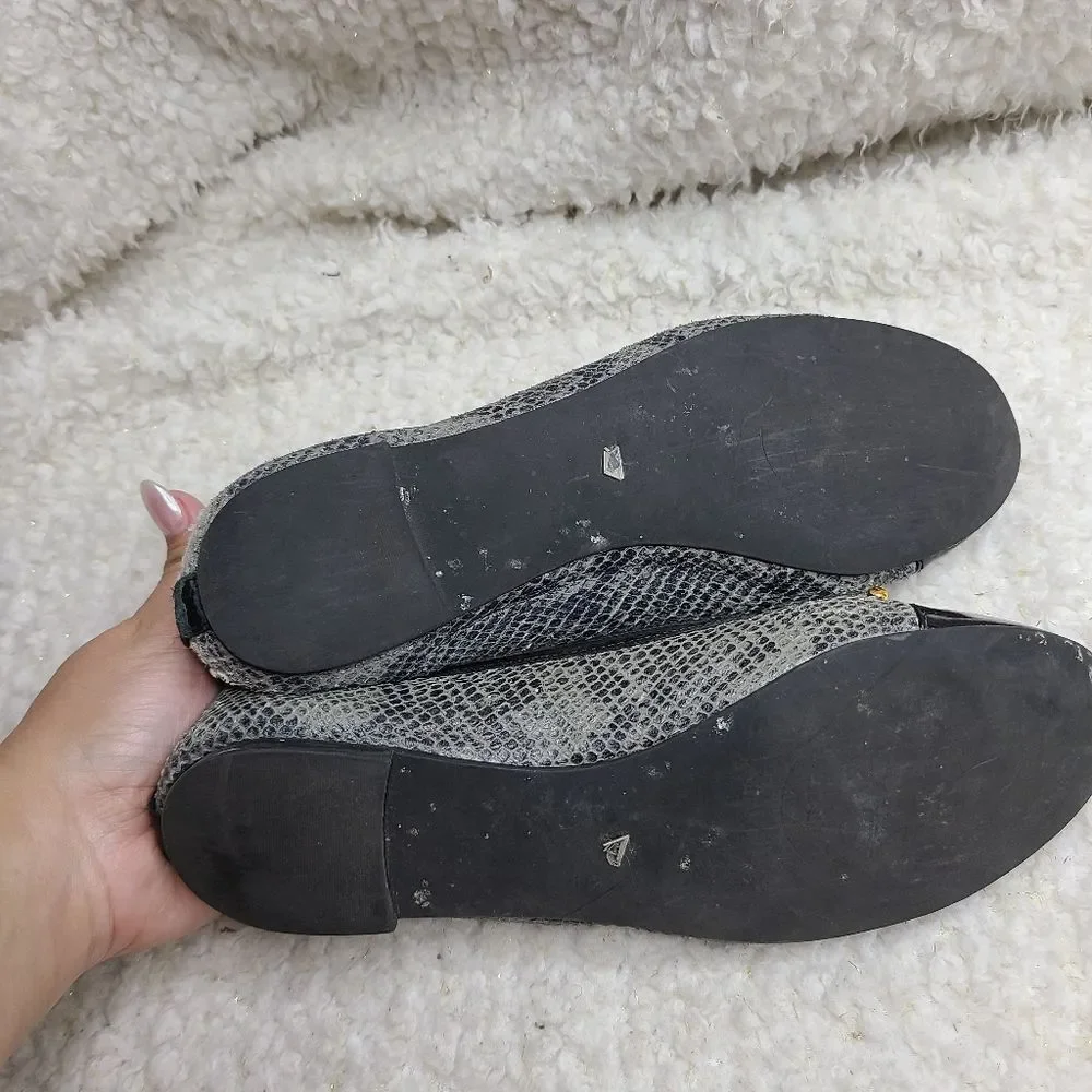 Tory Burch Womens Black Leather Snake‎ Print Verbena Cap Toe Ballet Flat …